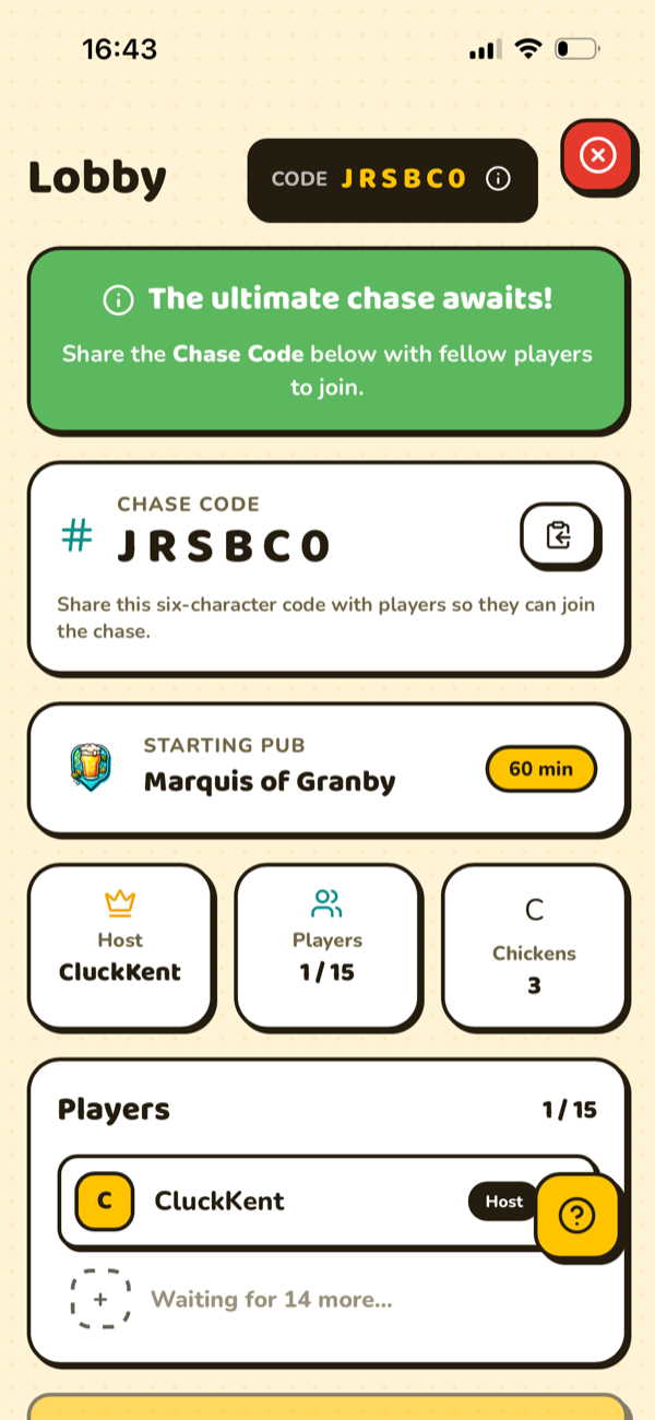 Host a game screen